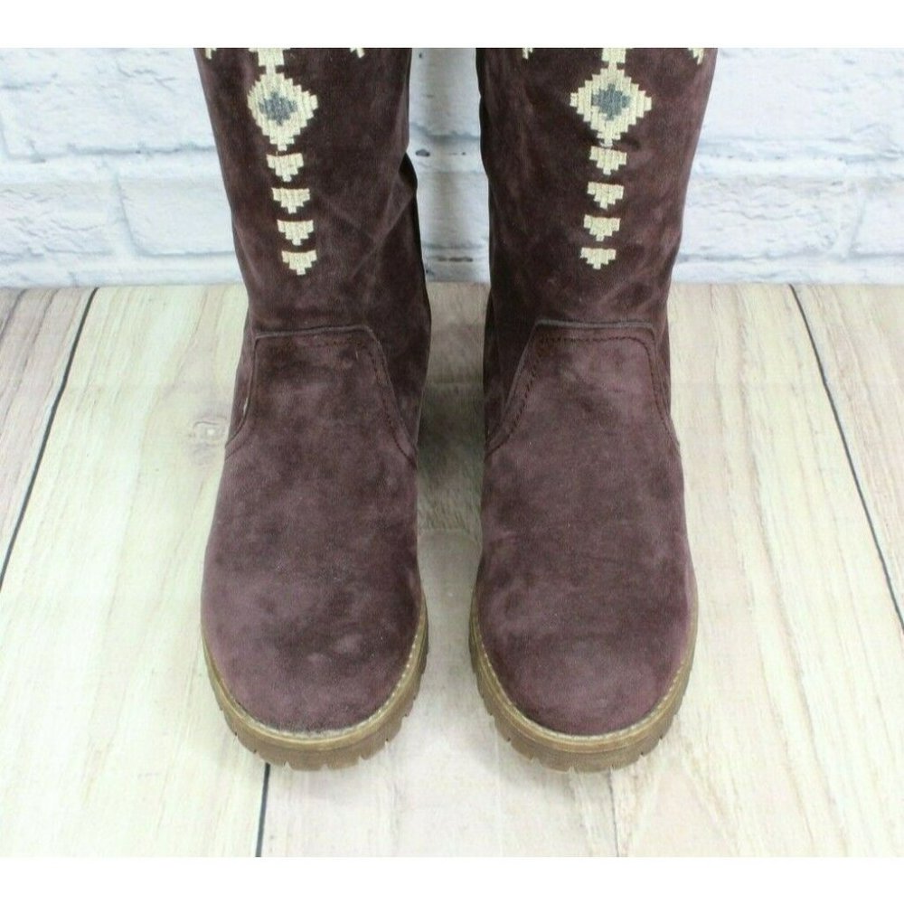 Muk Luks Purple Suede Pull On Knee High Barbie Snowflake Snow Boots Size 8 - Picture 5 of 12